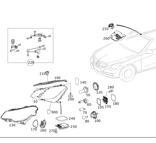 Headlamp Assembly - Right, Front Right Right - LED - Mercedes-Benz (207-820-90-61-64)